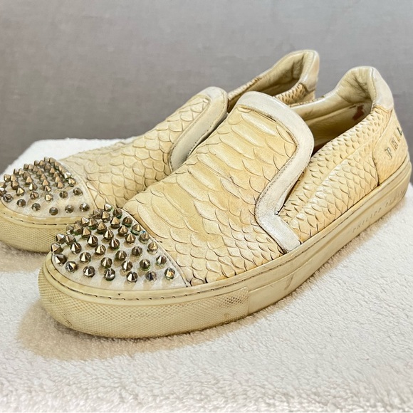 PHILIPP PLEIN STUDDED WHITE LOAFERS/SLIP ONS MENS 12‎ FAIR CONDITION - Picture 1 of 10